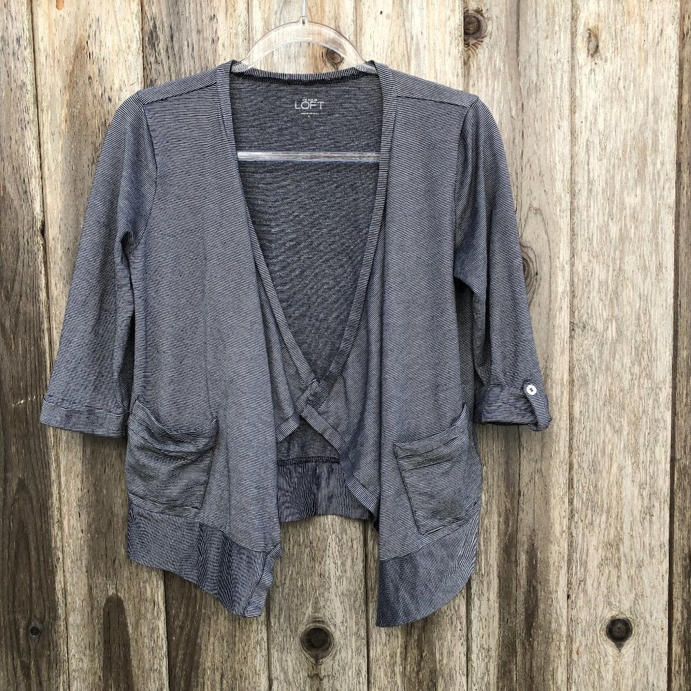Ann Taylor LOFT Blue and White Striped Cardigan Coverup Small